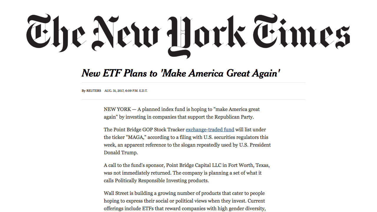New York Times –  New ETF Plans to ‘Make America Great Again’